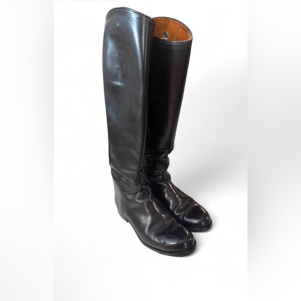 Women’s Black Leather Riding Boots Vibram Sole Tall Equestrian Style Size ~7